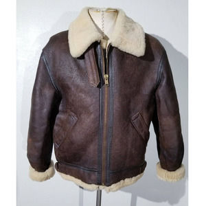 Vintage DAMER soft Shearling Wool Flight Jacket Coat Men Full Zip Size 40 brown